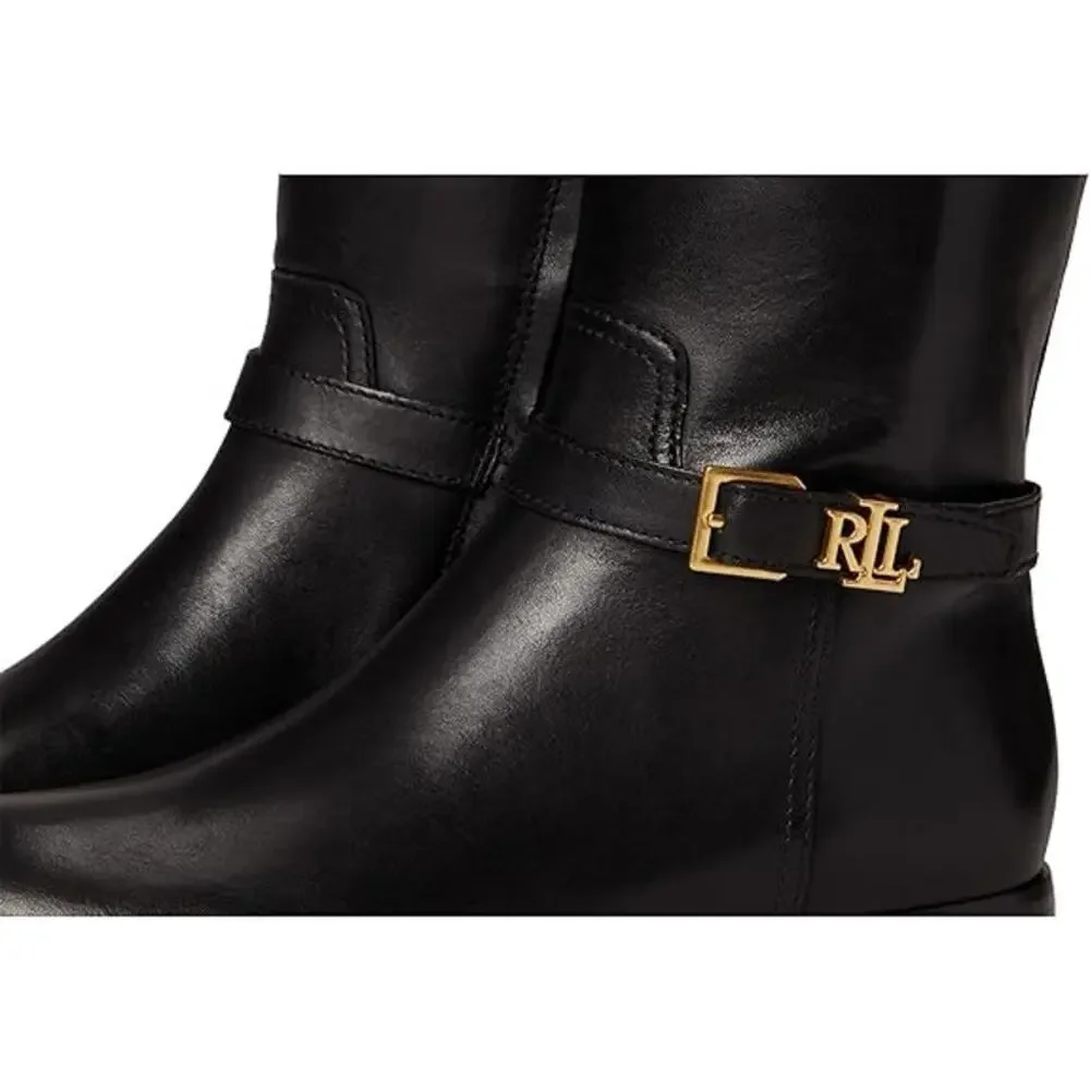 NEW Lauren Ralph Lauren Brooke Riding Leather Knee High Boots Black Size 6M